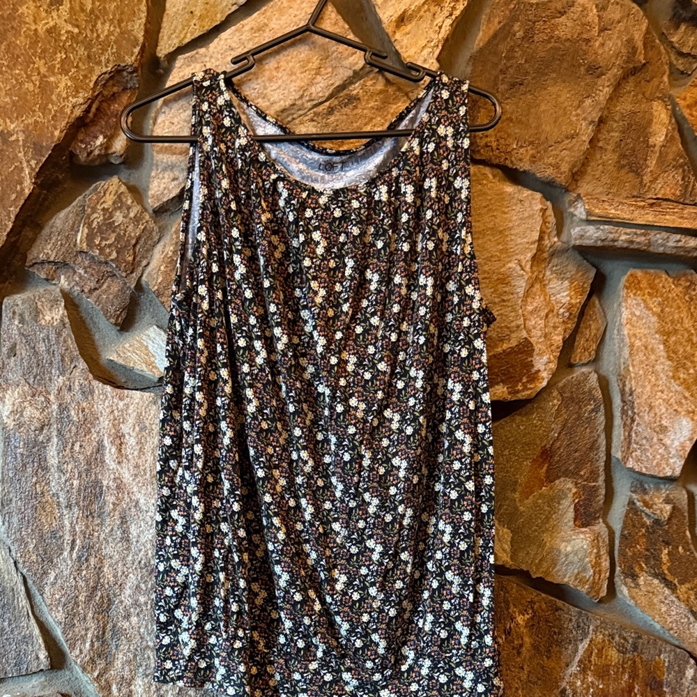 LOFT Black and White Floral Tank Top